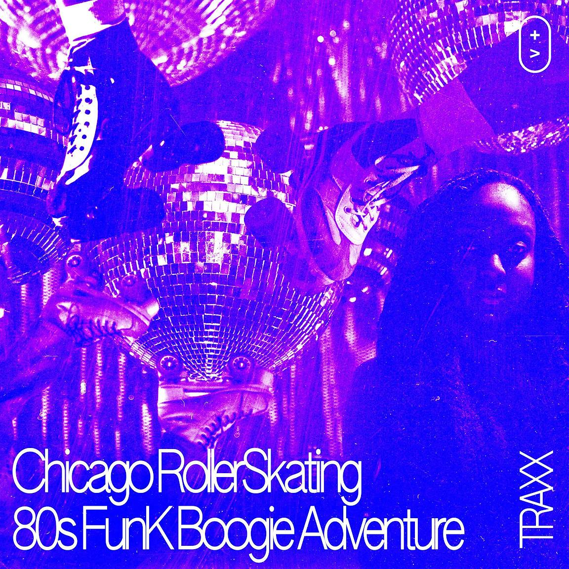An image with a person and disco ball that reads "Chicago Roller Skating 80s Funk Boogie Adventure."